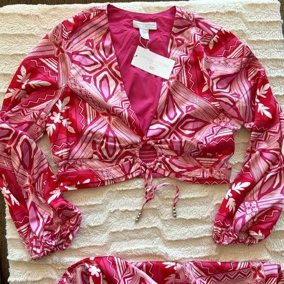 Caroline Constas two-piece set printed long sleeve cropped top & wide leg pants